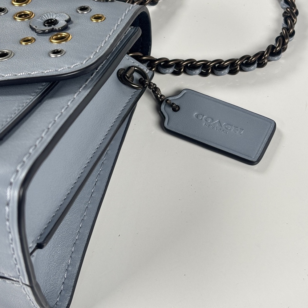 Coach Parker Tea Rose Blue rivets crossbody Bag NWT Chain & Leather w dusty - Picture 9 of 14